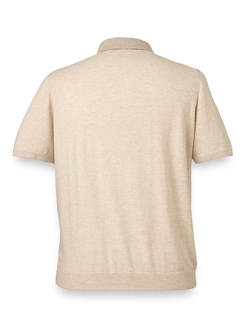 Cotton Blend Quarter Zip Polo - Blue Product Image