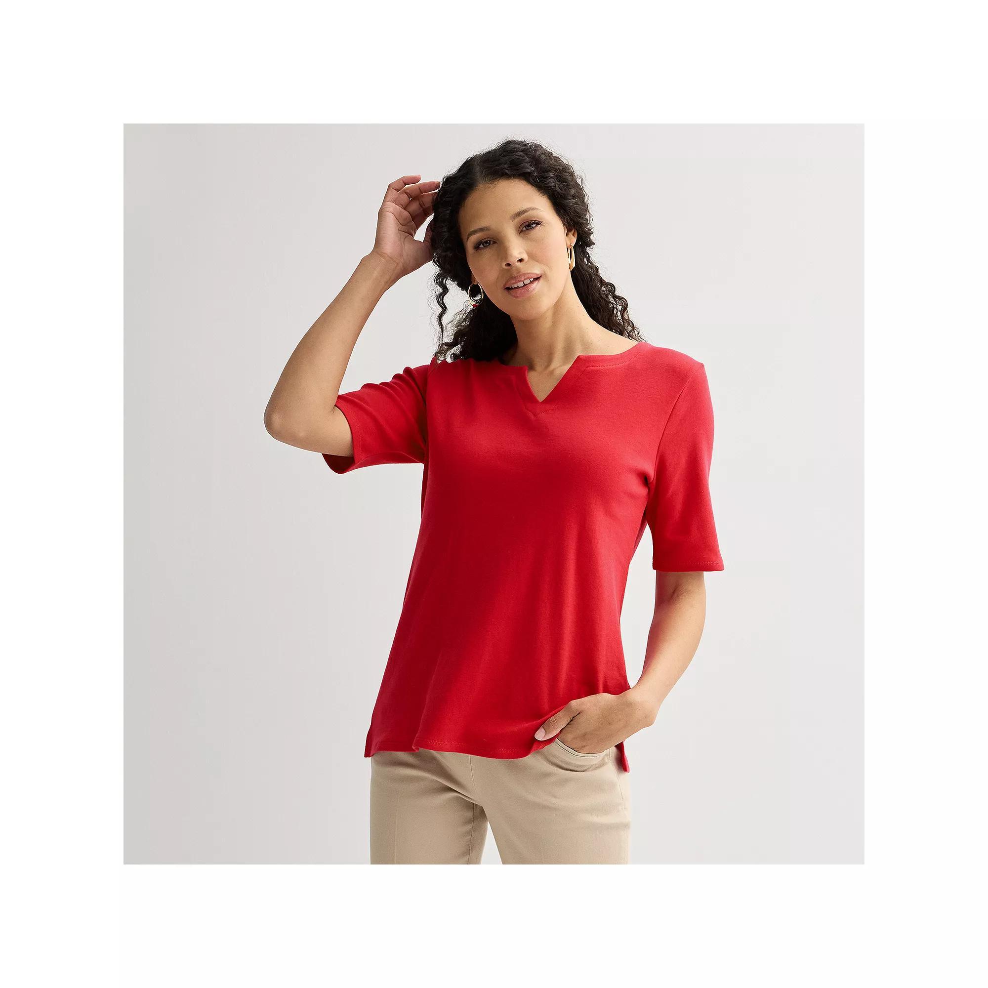 Women's Croft & Barrow® Elbow-Sleeve Splitneck Top, Size: XL, Red Product Image