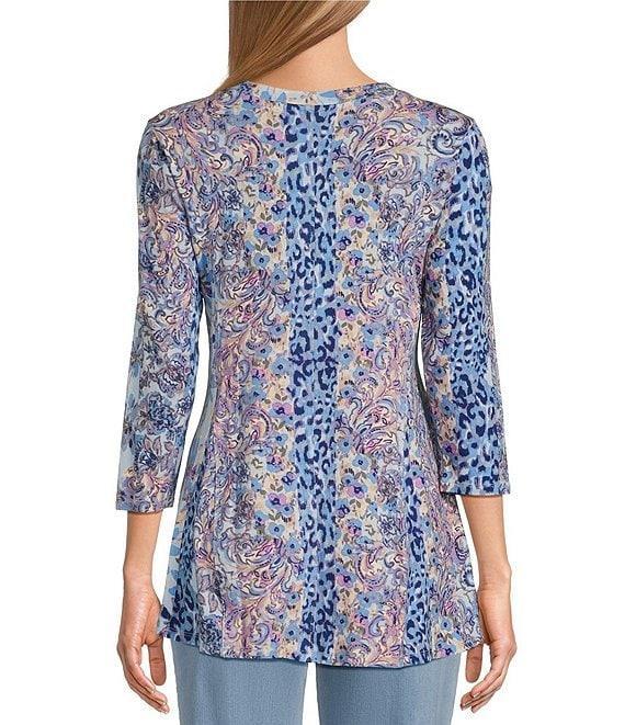 Intro Knit Jersey Scoop Neck 3/4 Sleeve Flare Hem Top Product Image