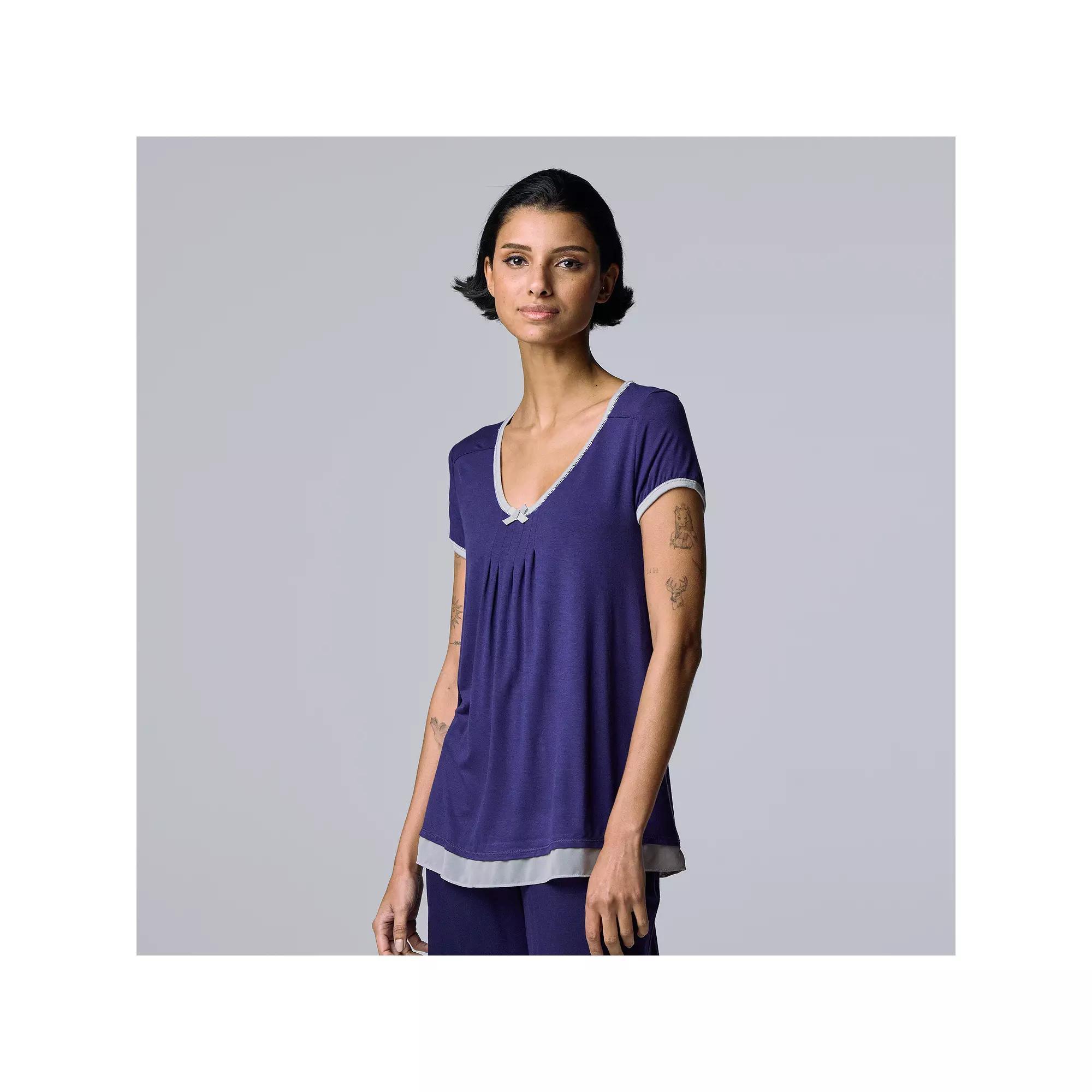 Women's Simply Vera Vera Wang Basic Luxury Pajama Sleep Top, Size: Large, Blue Product Image