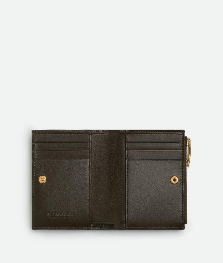 Women's Intrecciato Diagonal Small Bi-Fold Wallet in Kaki/light butterscotch Product Image