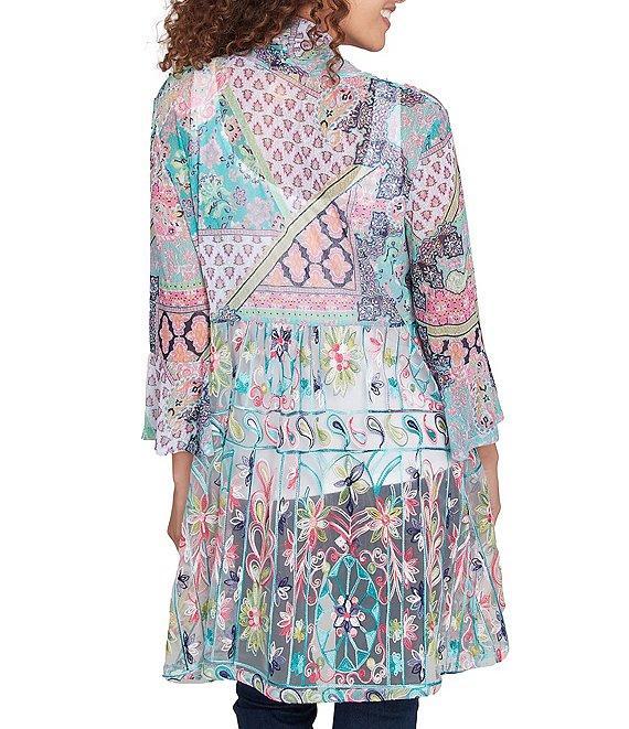 Ruby Rd. Paisley Patchwork Embroidered 3/4 Sleeve Open-Front Flowy Cardigan Product Image
