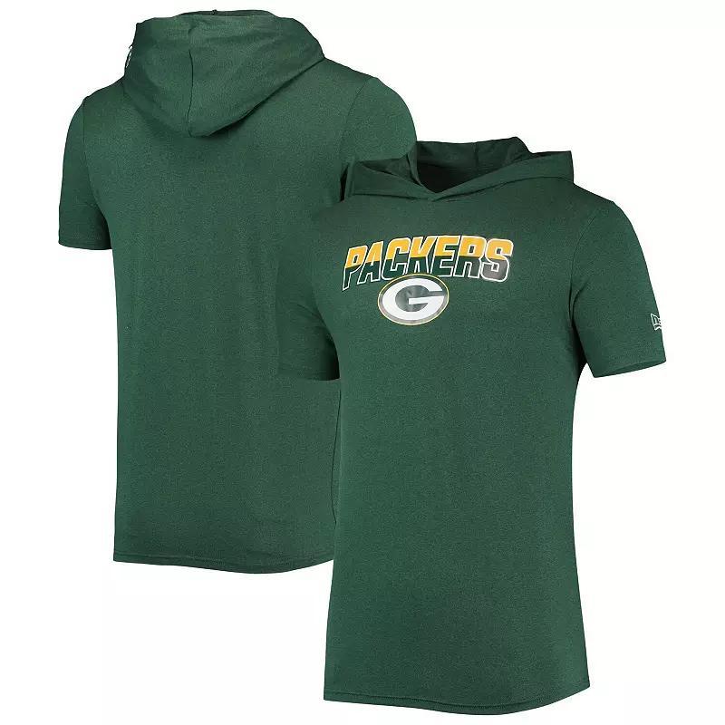 Men's New Era Heathered Green Green Bay Packers Team Brushed Hoodie T-Shirt, Size: Large Product Image