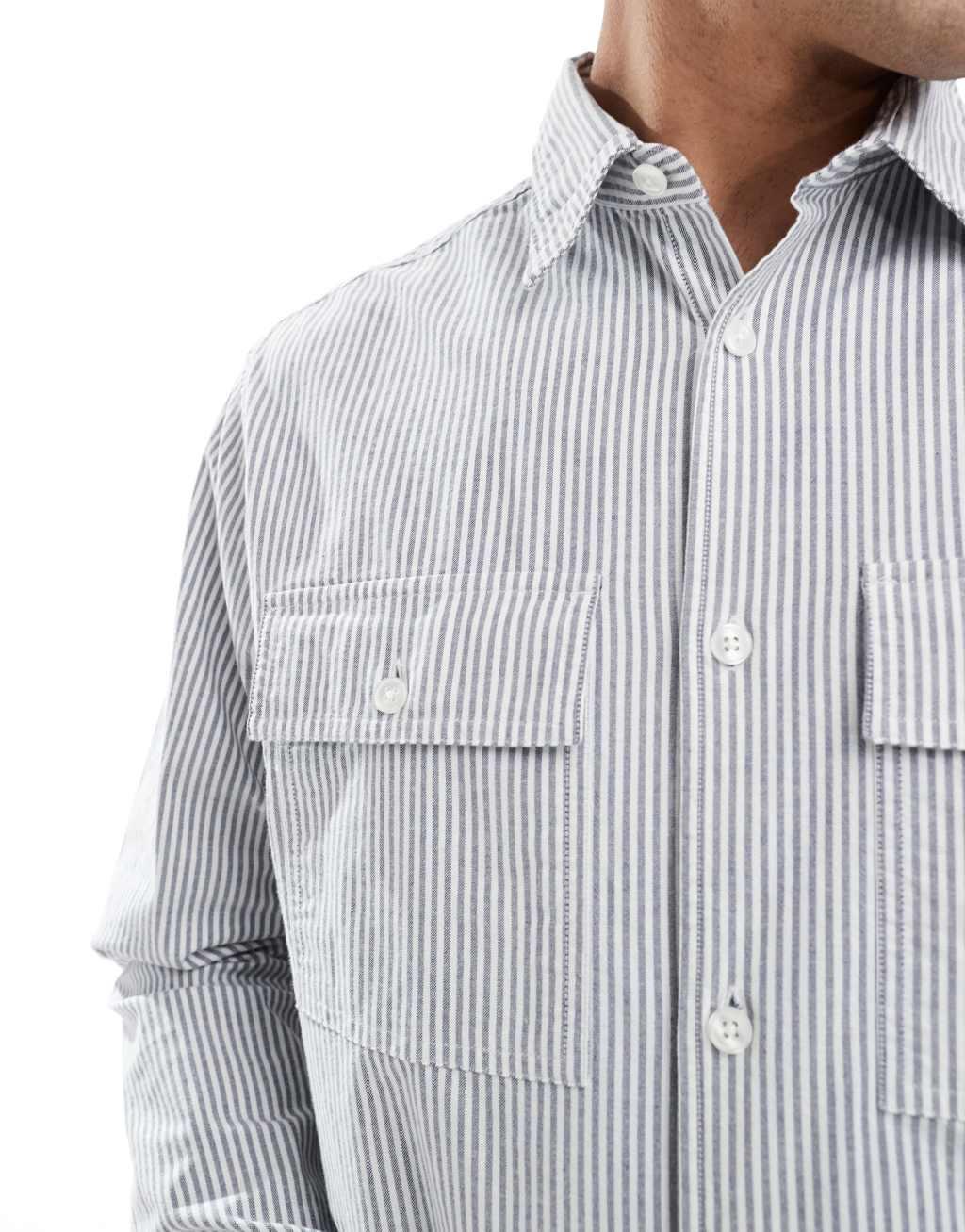 Jack & Jones oxford stripe overshirt in blue  Product Image