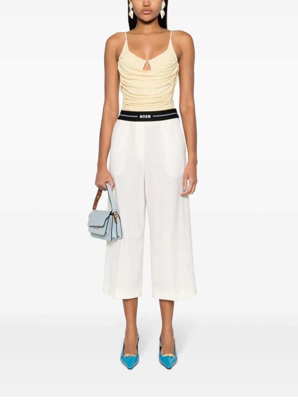 MSGM Chic Straight-leg Pants With Luxurious Wool Blend And Stylish Waistband In White Product Image