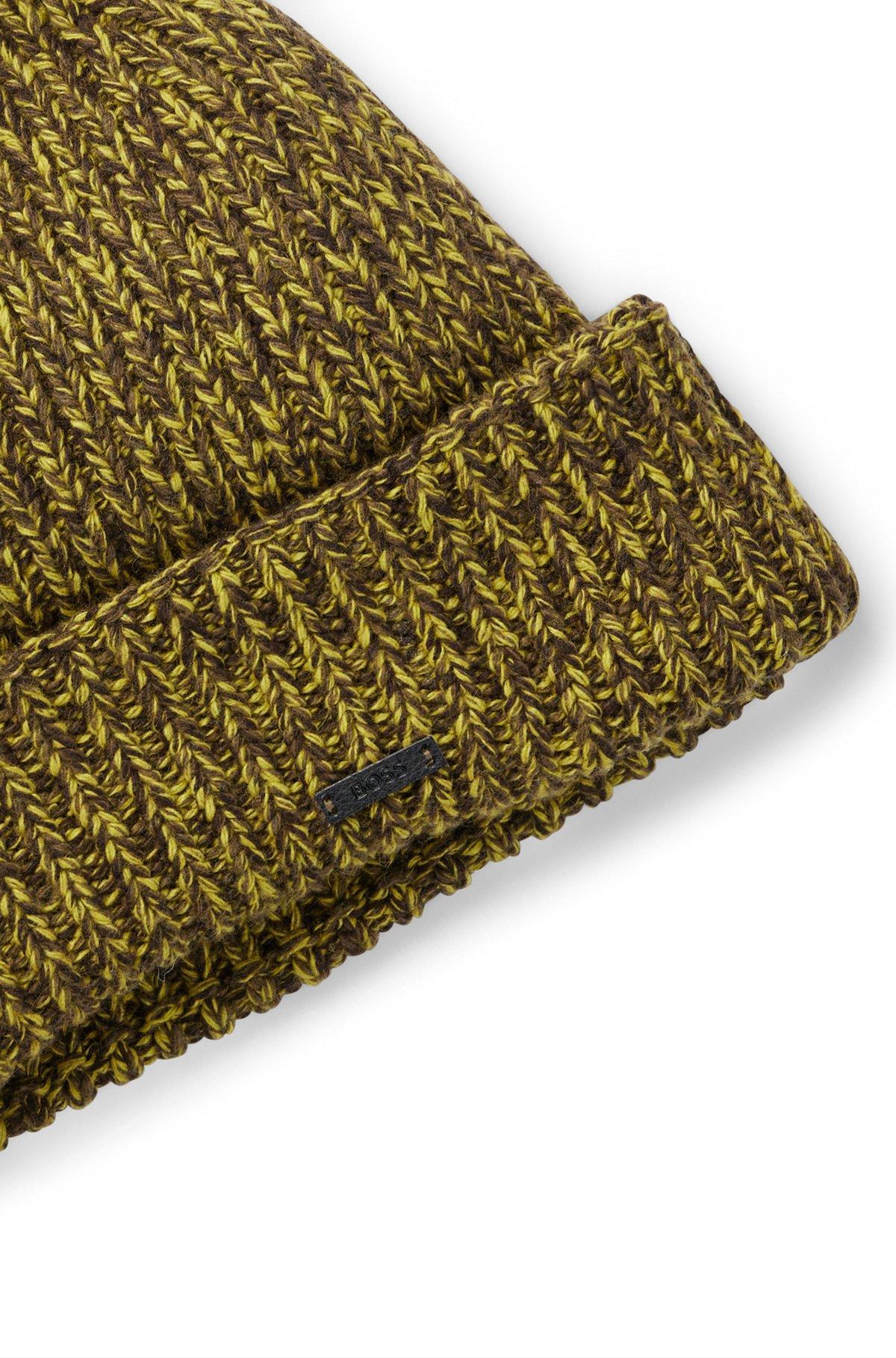 Chunky-knit beanie hat with faux-leather logo plaque Product Image