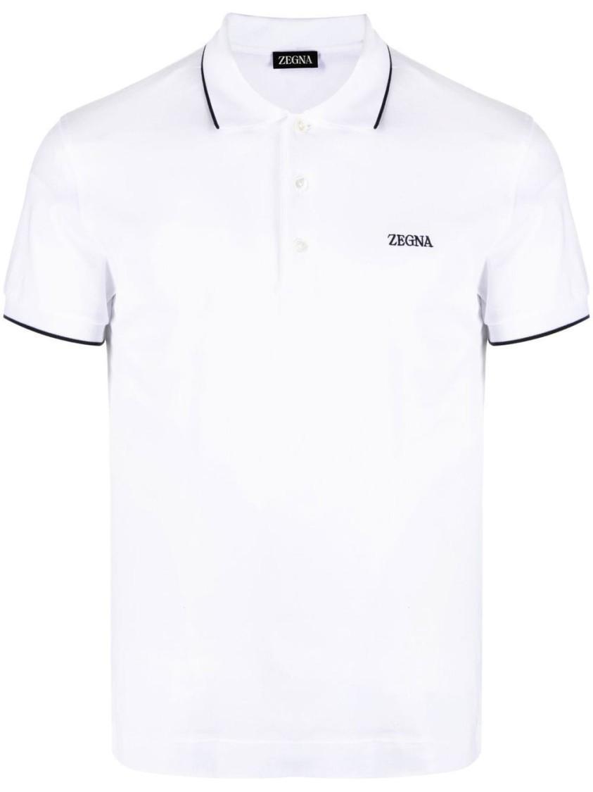ZEGNA White Logo-embroidered Cotton Polo Shirt Product Image