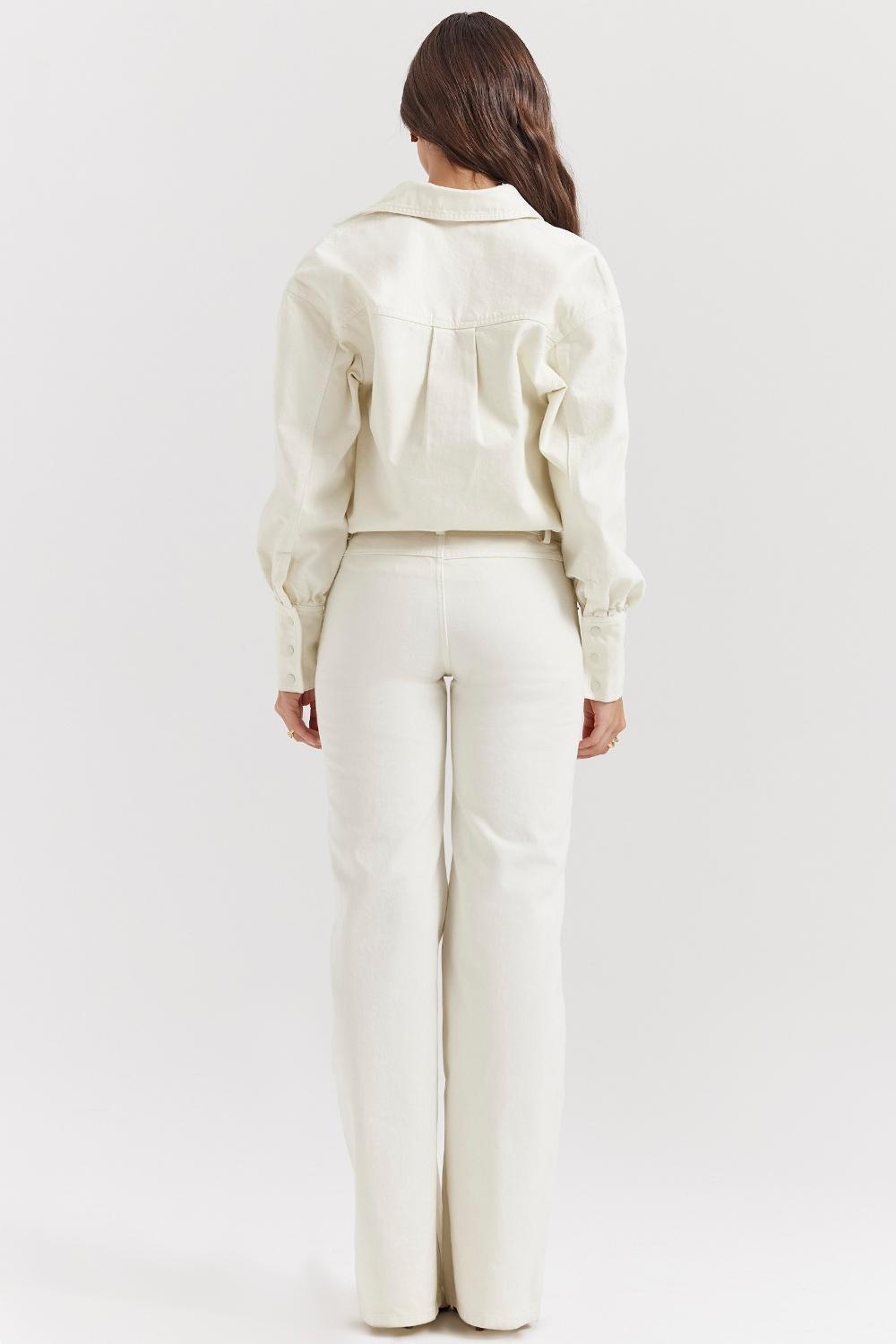 Marli  ivory wide leg flared jeans Product Image