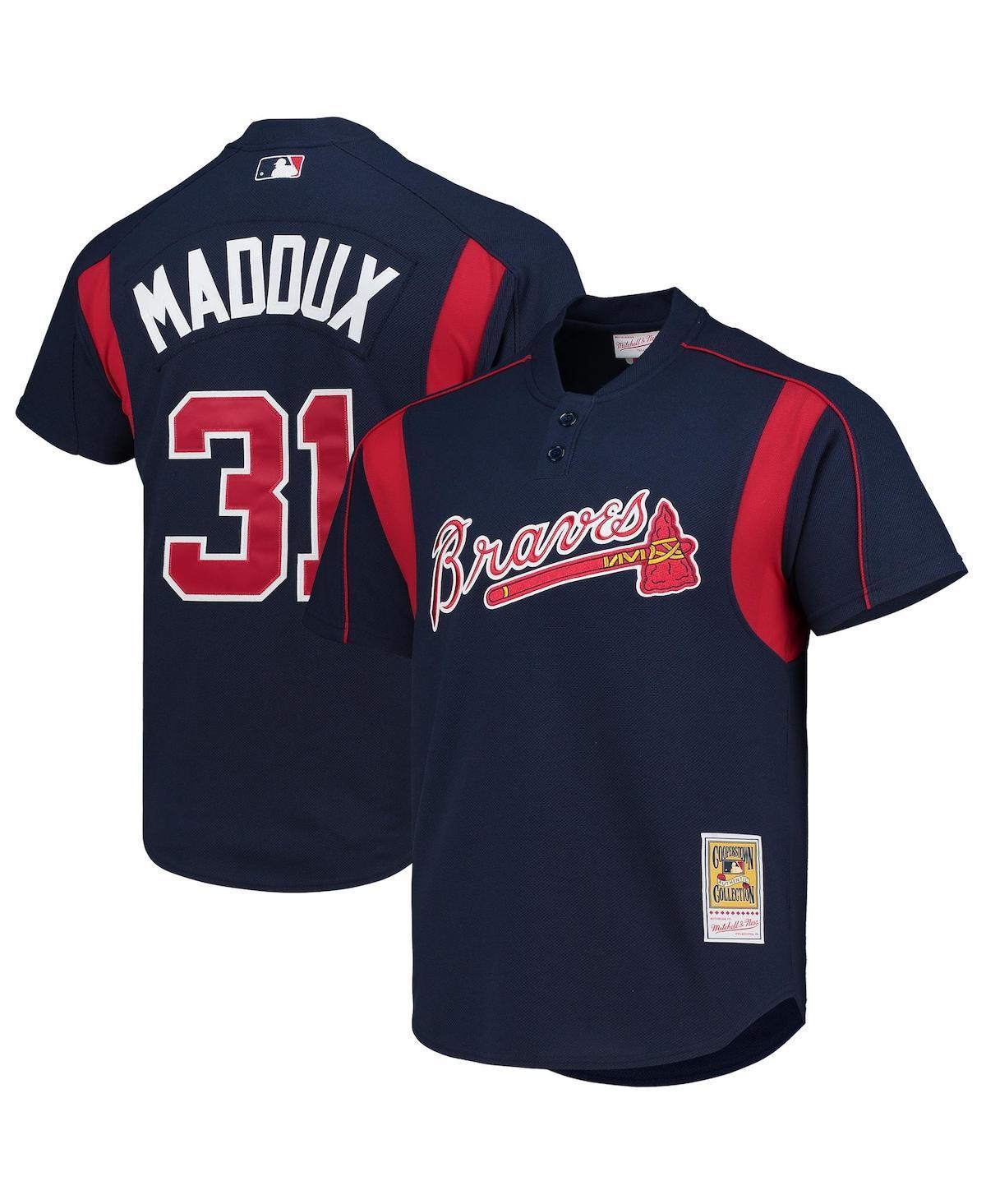 Men's Mitchell & Ness Greg Maddux Navy Atlanta Braves Cooperstown Collection Mesh Batting Practice Button-Up Jersey, Size: Medium, Blue Product Image