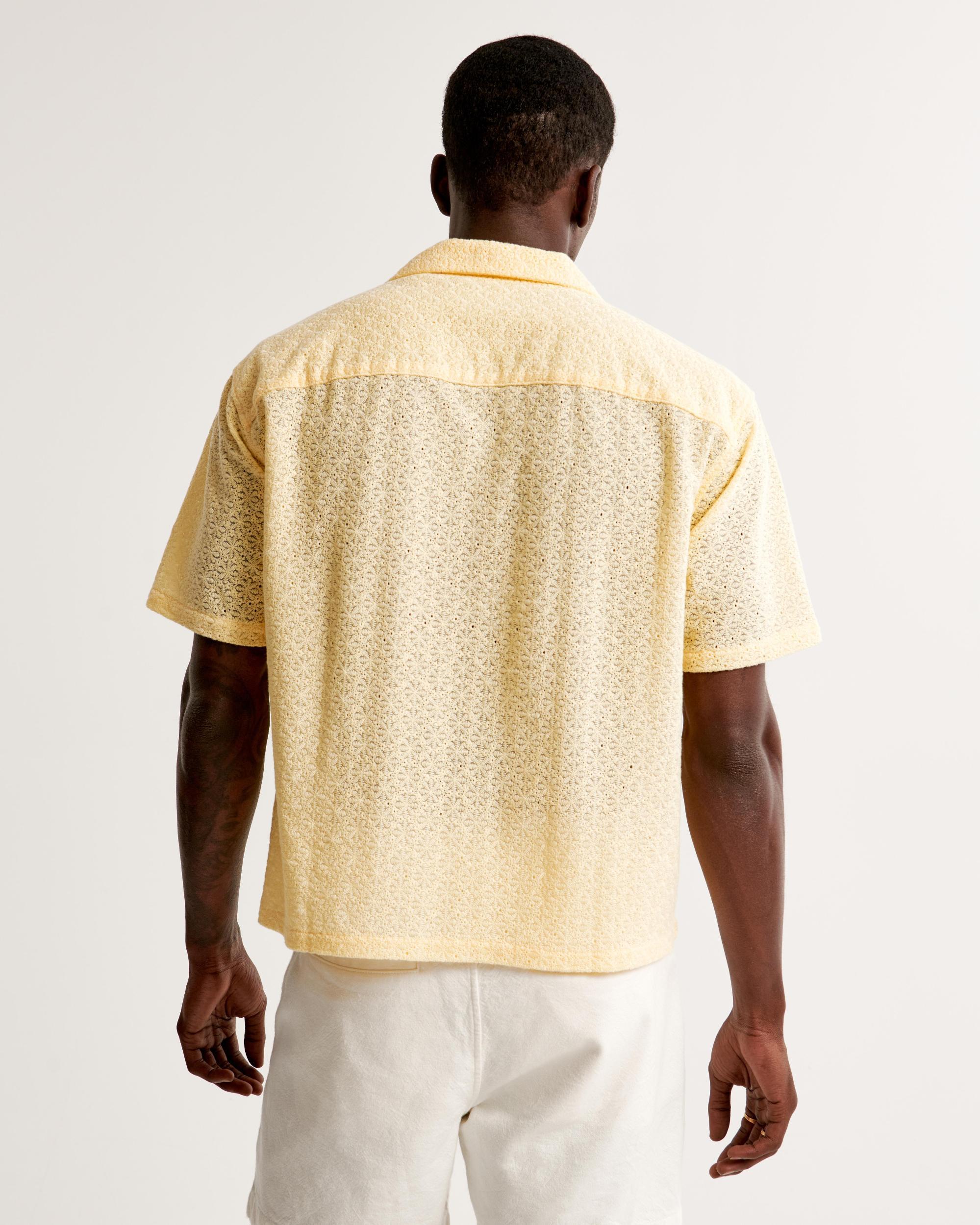 Camp Collar Cropped Lace Shirt Product Image