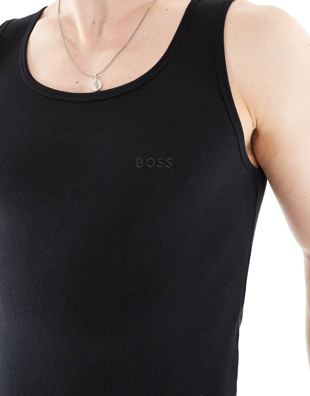 Boss Bodywear 3-pack ribbed logo tank tops in black Product Image
