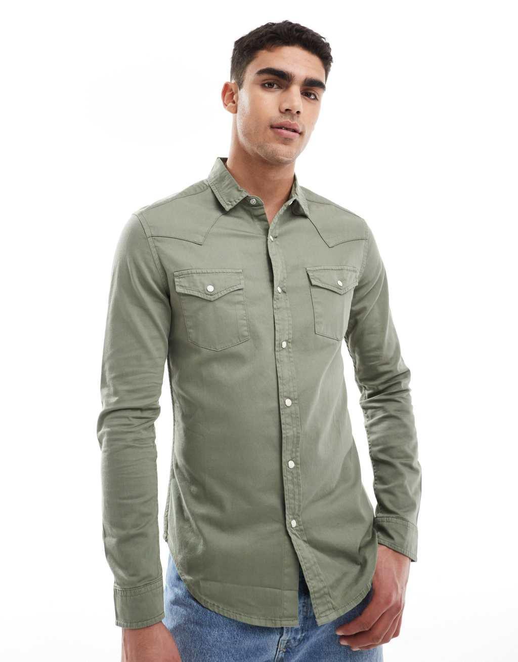 ASOS DESIGN skinny fit western denim shirt Product Image