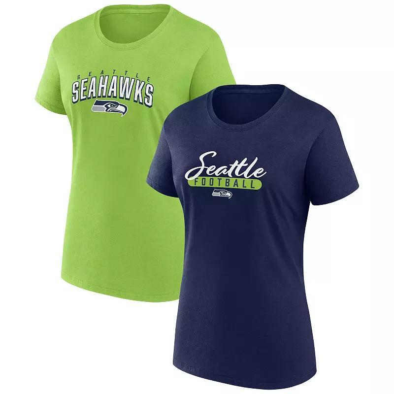 Women's Fanatics Branded  Navy/Neon Green Seattle Seahawks Fan T-Shirt Combo Set, Size: XS, Blue Product Image