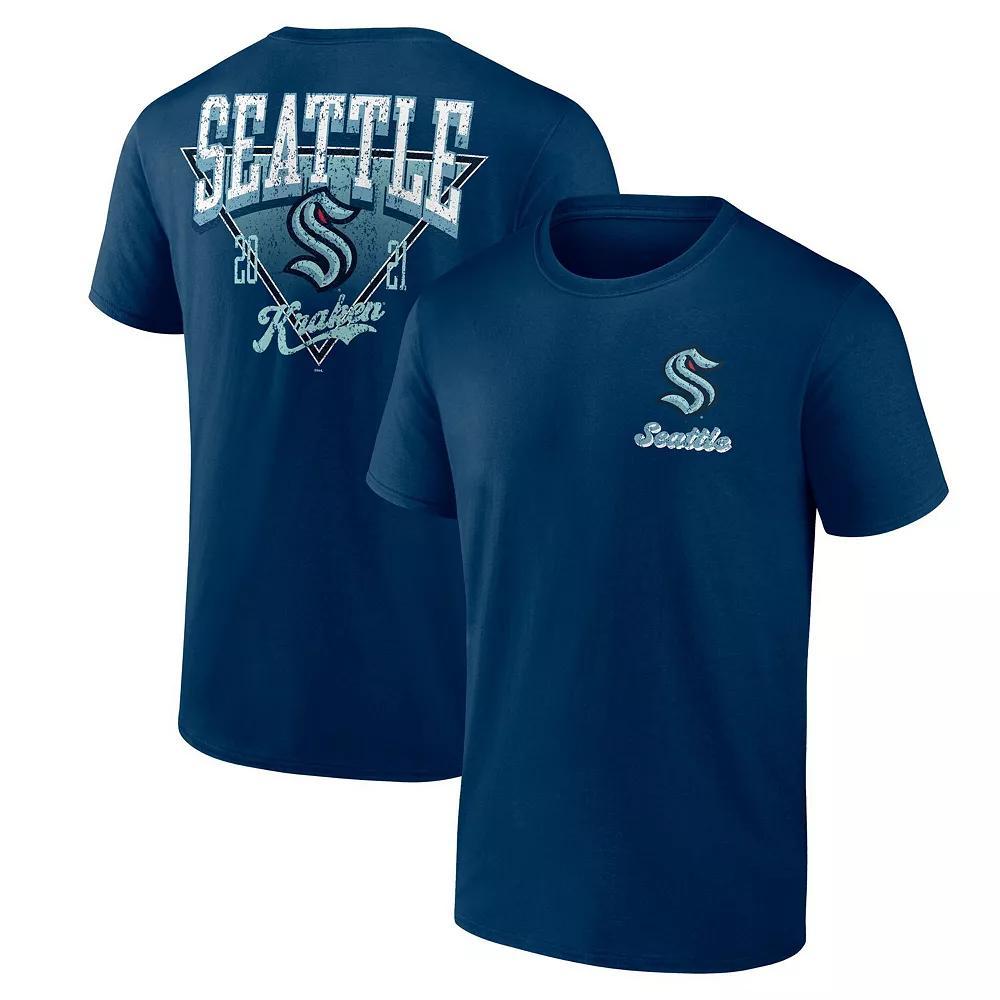 Men's Logo Athletic Deep Sea Blue Seattle Kraken Never Over T-Shirt, Size: Large, Krk Blue Product Image