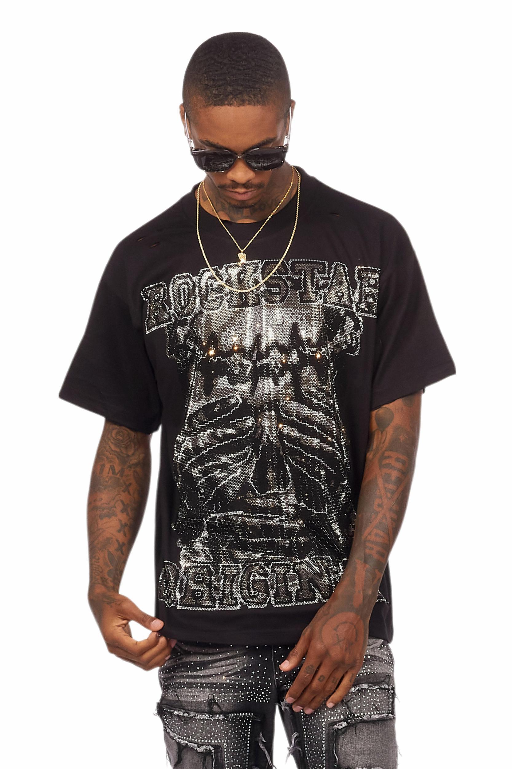 Shinika Black Rhinestone Oversized T-Shirt Female Product Image
