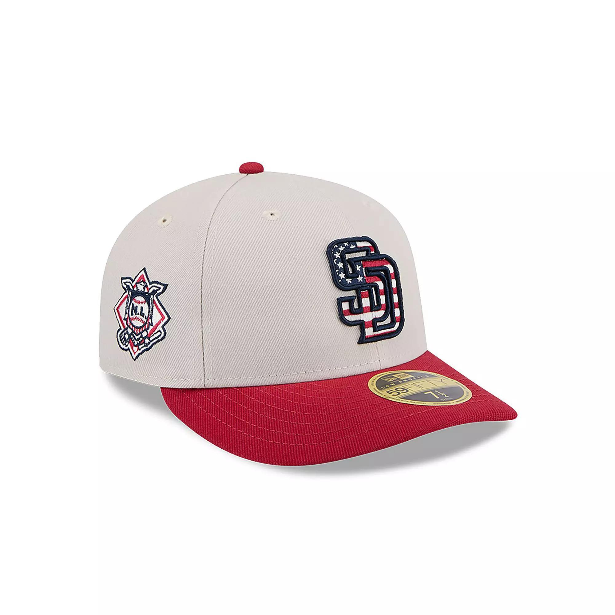 Men's New Era  Khaki/Red San Diego Padres 2024 Fourth of July Low Profile 59FIFTY Fitted Hat, Size: 7 1/8, Beig K Product Image