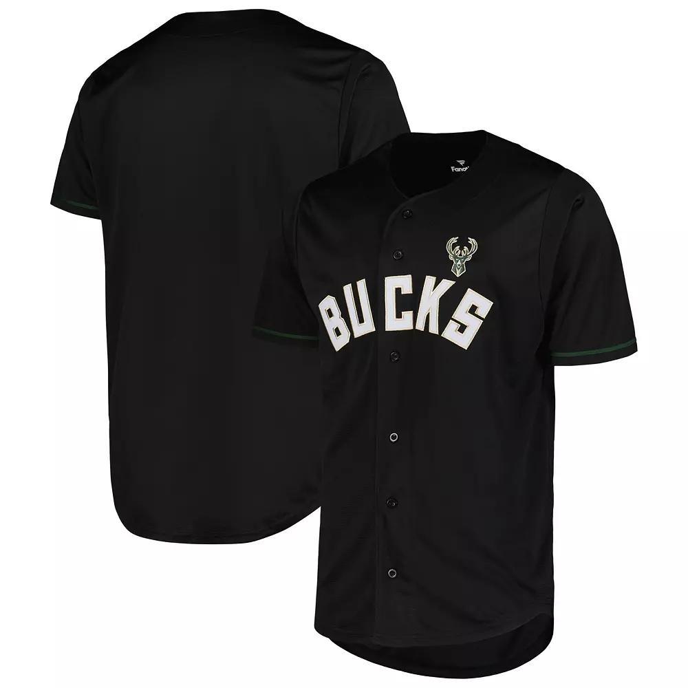 Men's Fanatics Branded Black Milwaukee Bucks Pop Baseball Jersey, Size: Small Product Image