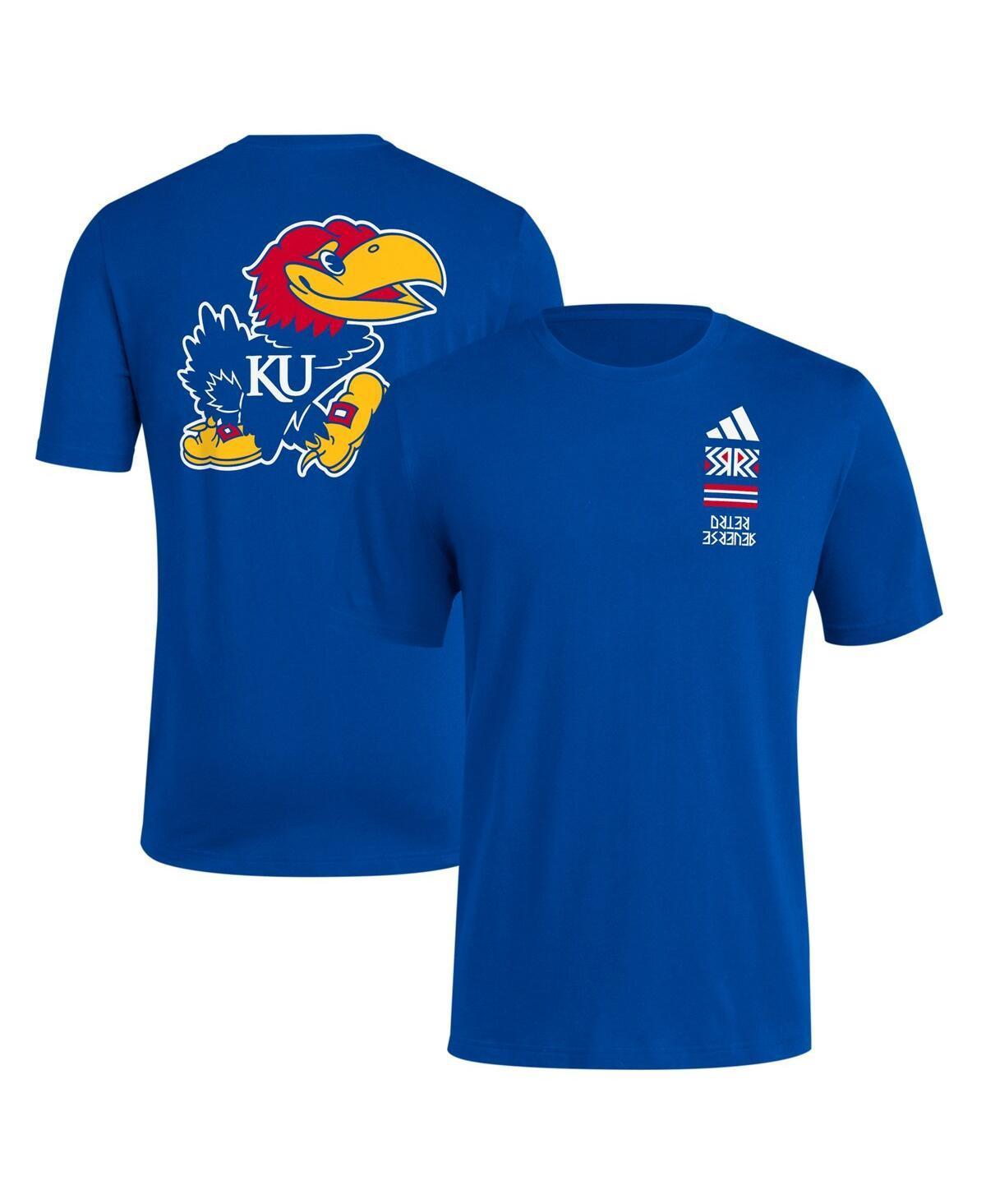 Men's adidas Royal Kansas Jayhawks Reverse Retro Baseball 2 Hit T-Shirt, Size: Large, Blue Product Image
