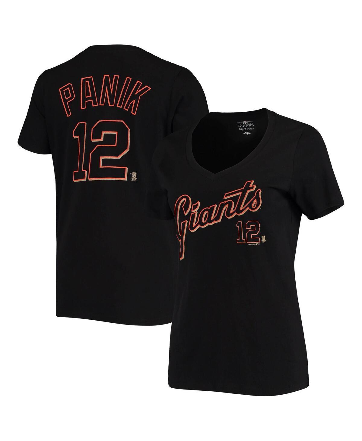 Women's 5th & Ocean by New Era Joe Panik Black San Francisco Giants Script Name and Number V-Neck T-Shirt, Size: Medium Product Image