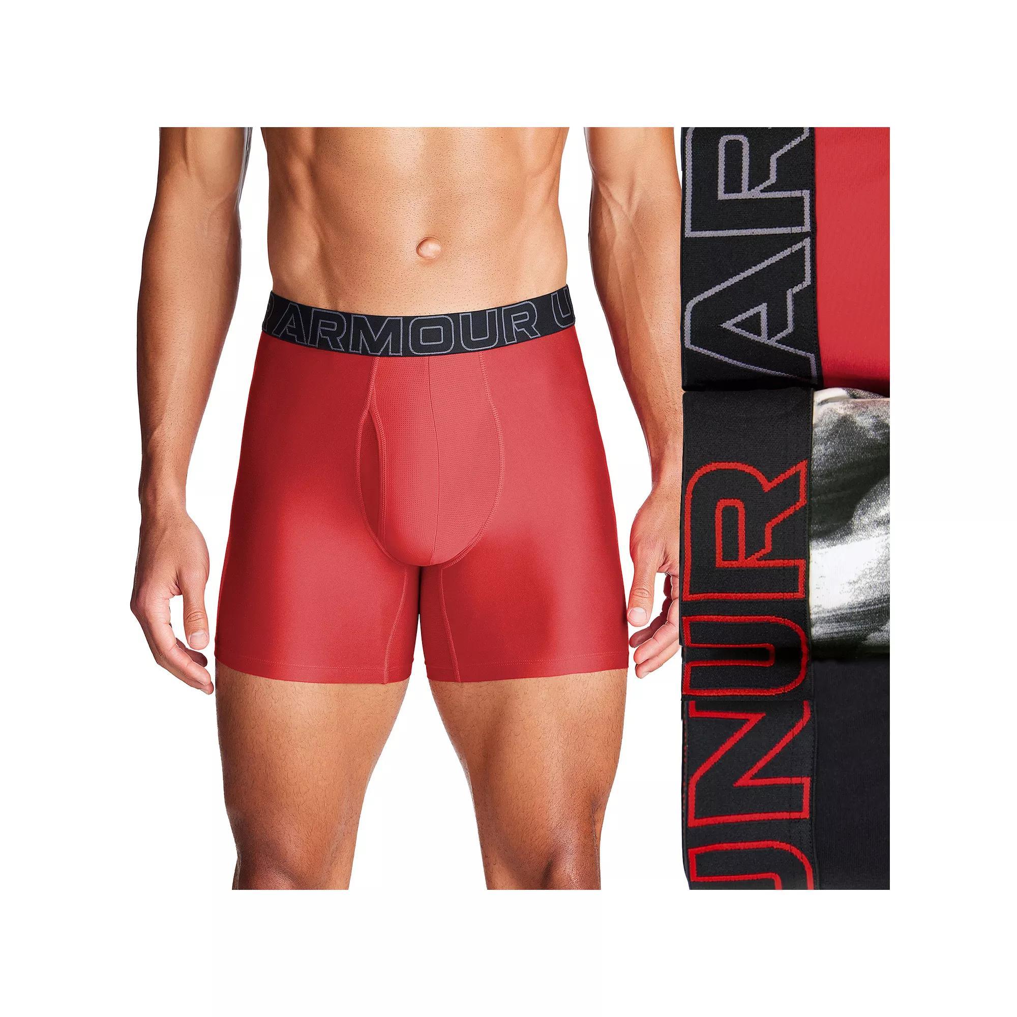 Men's Under Armour 3-pack Performance Tech 6-in. Boxer Briefs, Size: XL, Red Product Image