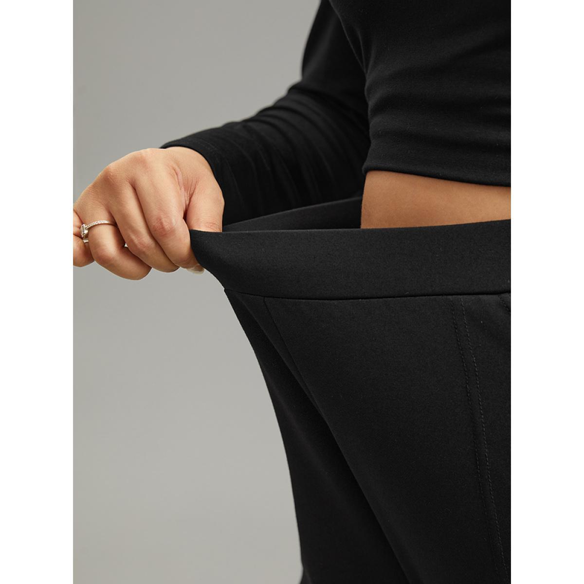 Plus Size Solid Zipper Hem Elastic Waist Skinny Pants Women Black Office Skinny Mid Rise Work Pants BloomChic 10/M Product Image