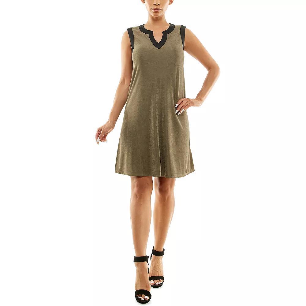 Women's Nina Leonard Mandarin Collar Dress, Size: Large, Black Shell Product Image