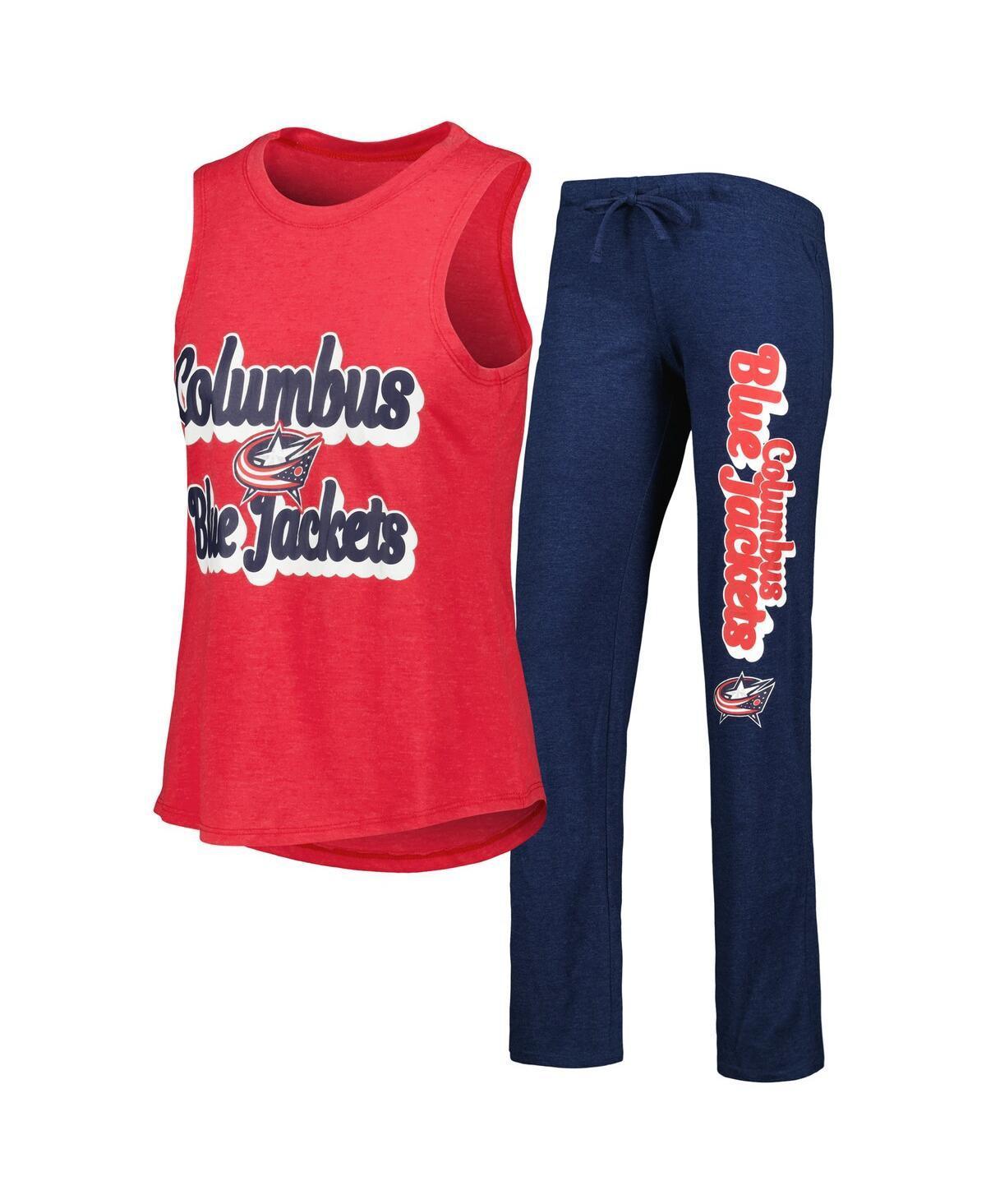 Women's Concepts Sport Heather Red/Heather Navy Columbus Blue Jackets Meter Muscle Tank Top & Pants Sleep Set, Size: Small Product Image