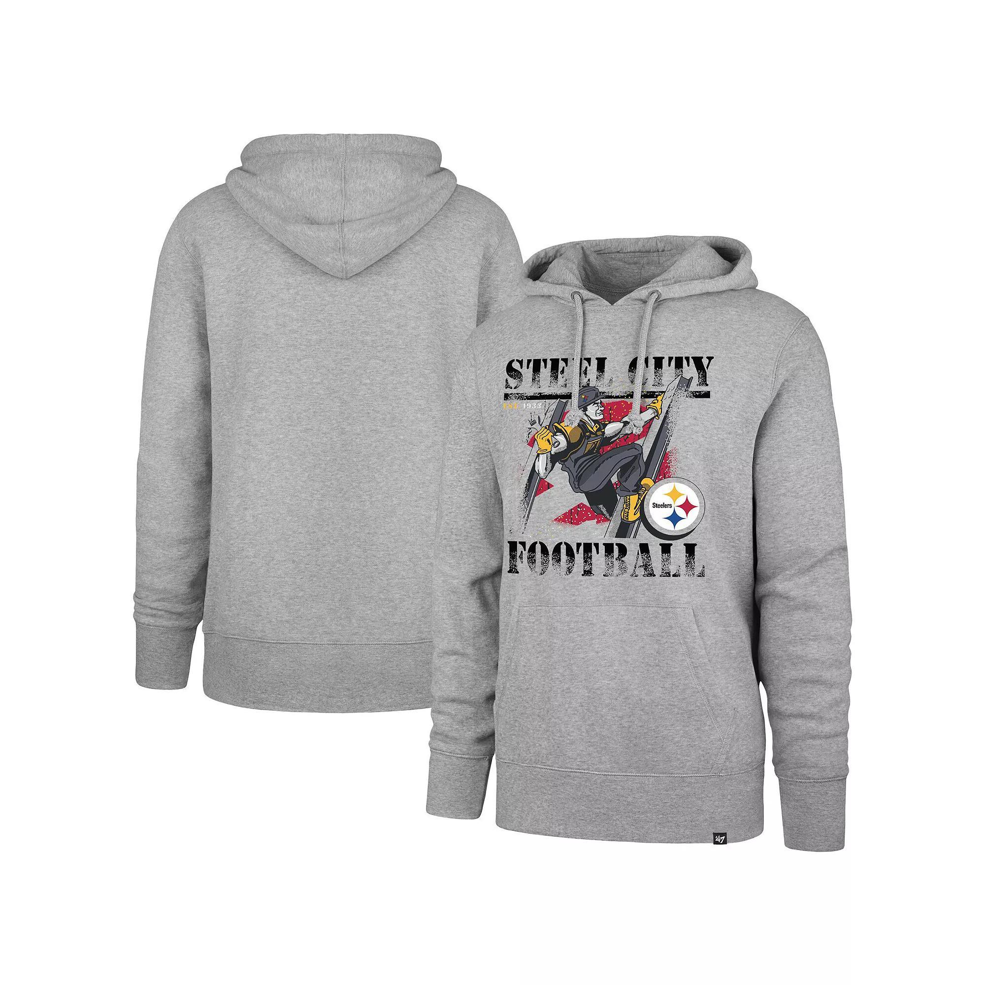 Men's '47  Gray Pittsburgh Steelers Regional Headline Pullover Hoodie, Size: Large, Grey Product Image