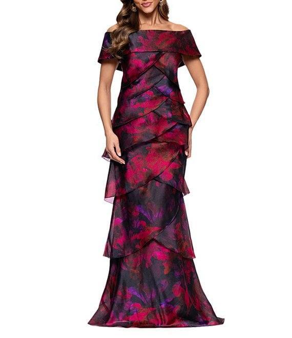 Xscape Off-the-Shoulder Tiered Floral Print Dress Product Image