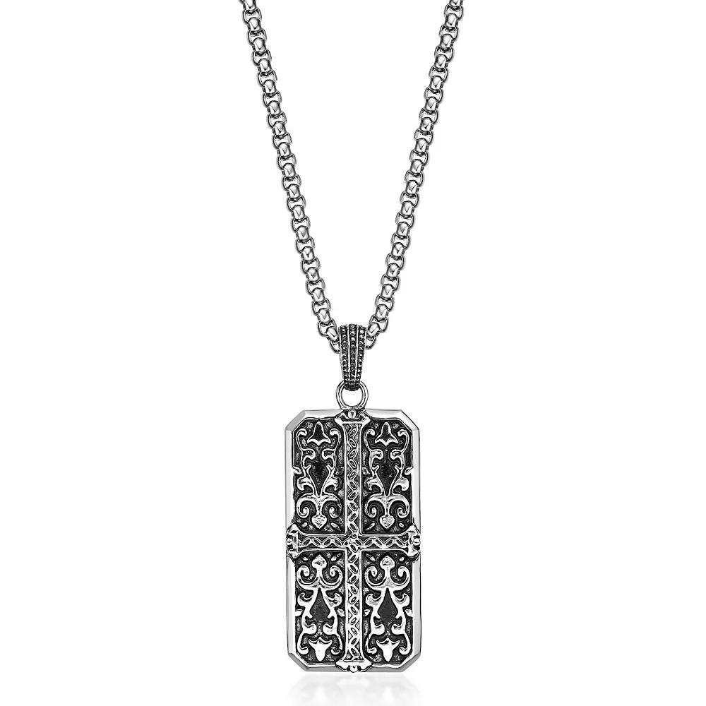 LYNX Mens Stainless Steel Ornate Dog Tag Pendant Necklace Product Image