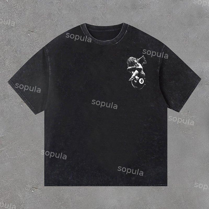 Retro Angel Print No 8 Acid Washed Short Sleeve T-Shirt Product Image