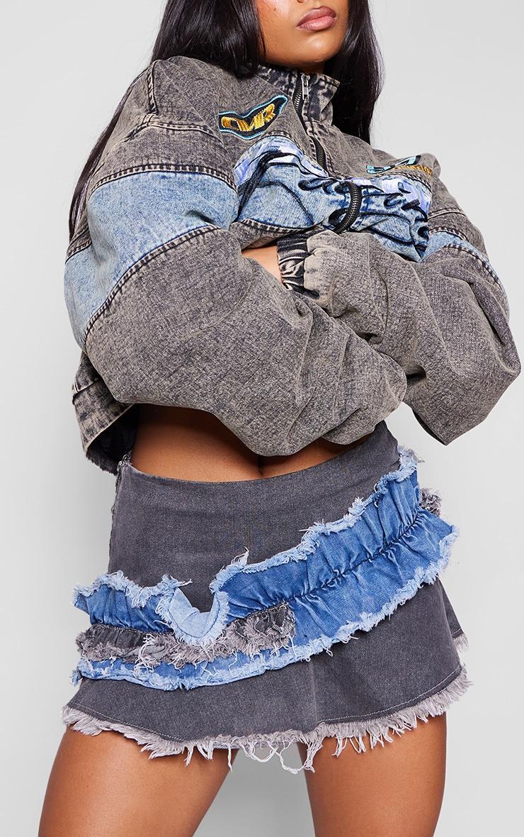 Washed Grey Double Layered Denim Mini Skirt Product Image