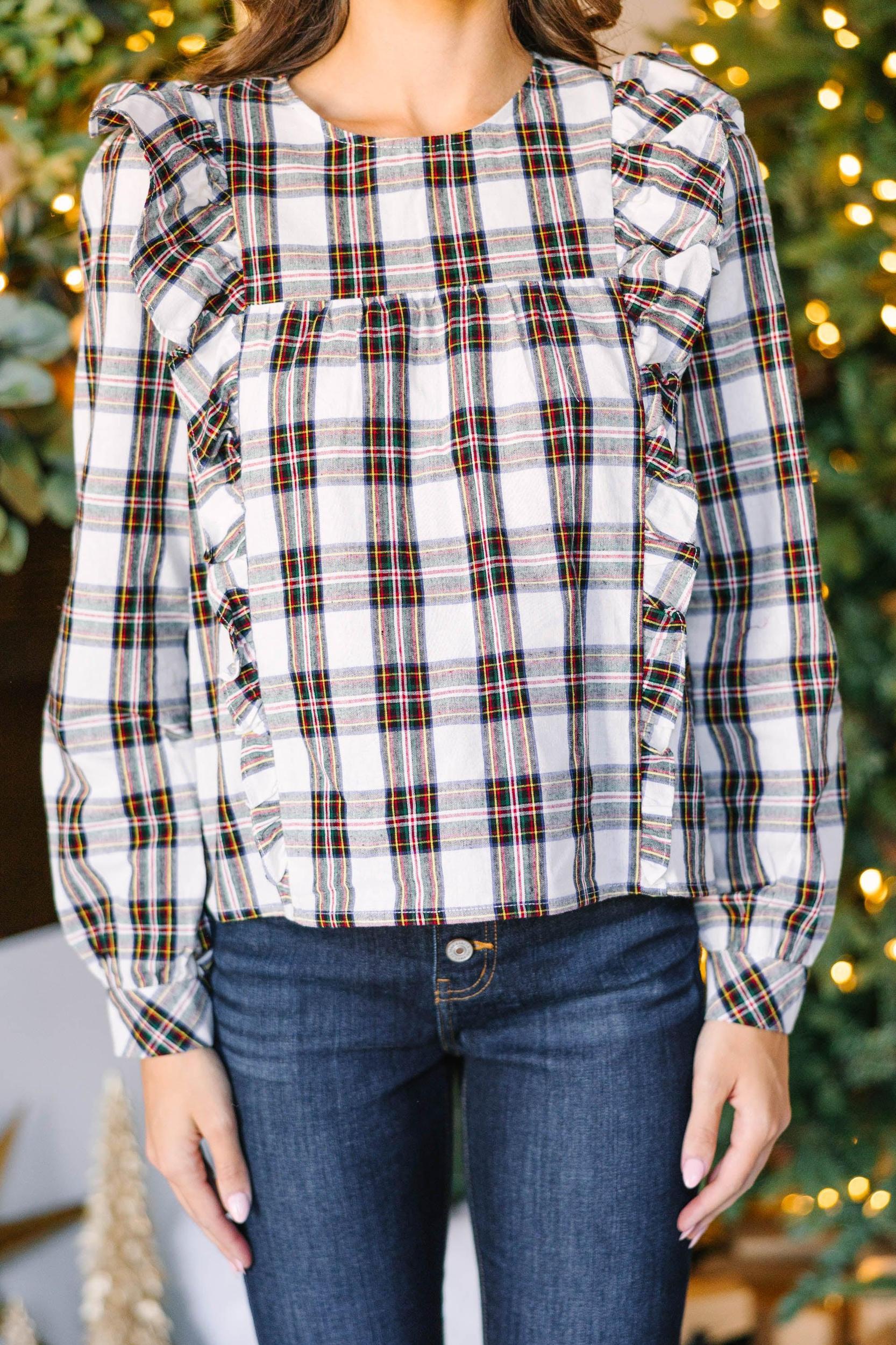 Such A Gift White Plaid Ruffled Blouse Female Product Image