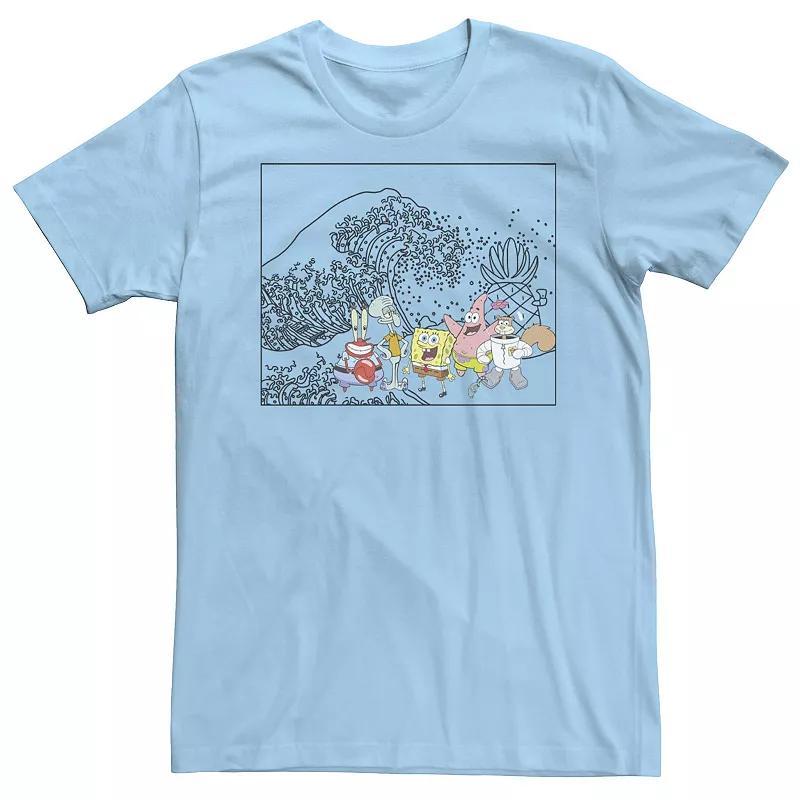 Men's Spongebob And Friends Tidal Wave Portrait Panel Tee, Size: Small, Light Blue Product Image