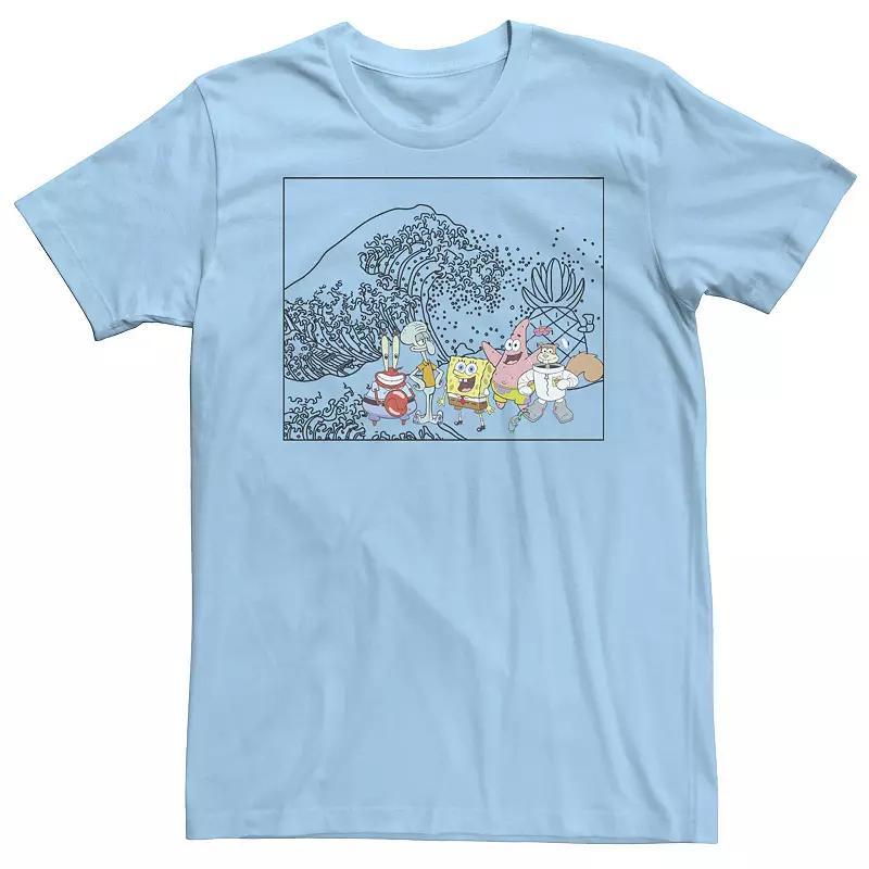 Men's Spongebob And Friends Tidal Wave Portrait Panel Tee, Size: Small, Light Blue Product Image