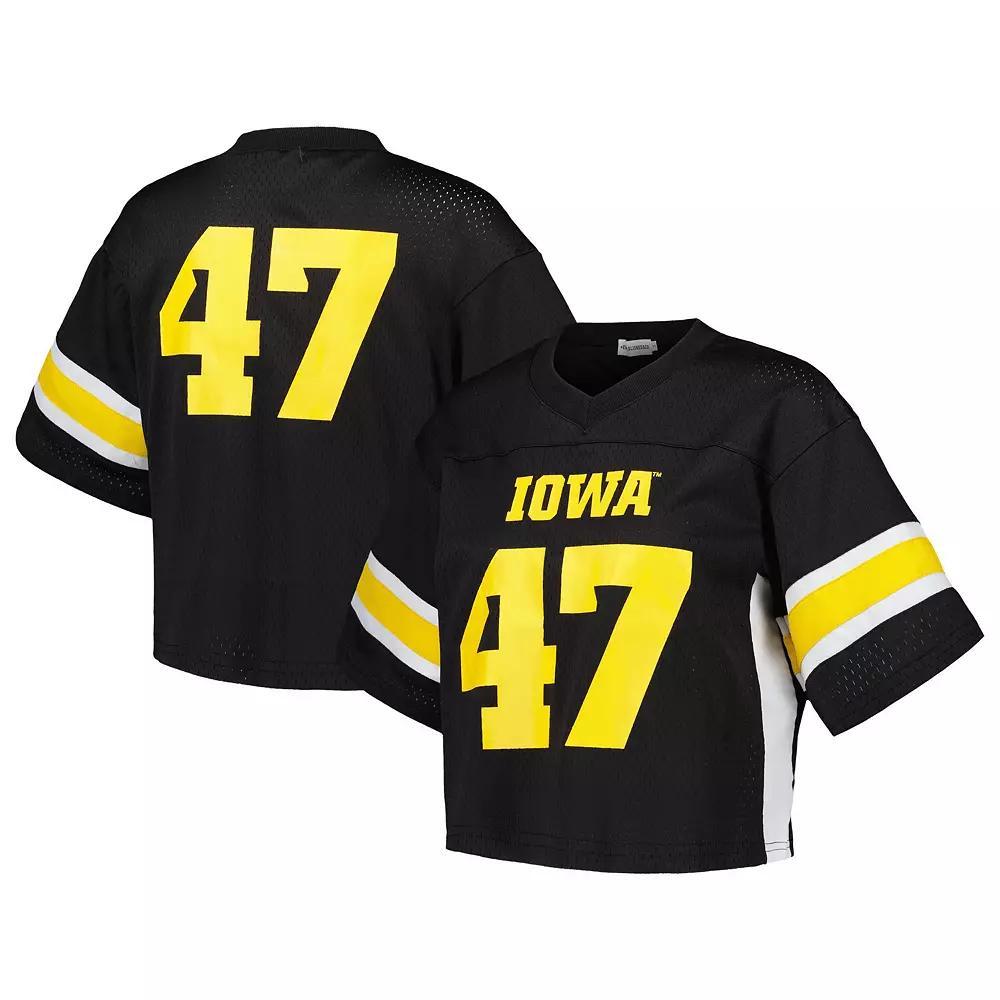 Women's Established & Co. #47 Black Iowa Hawkeyes Fashion Boxy Cropped Football Jersey, Size: Large Product Image