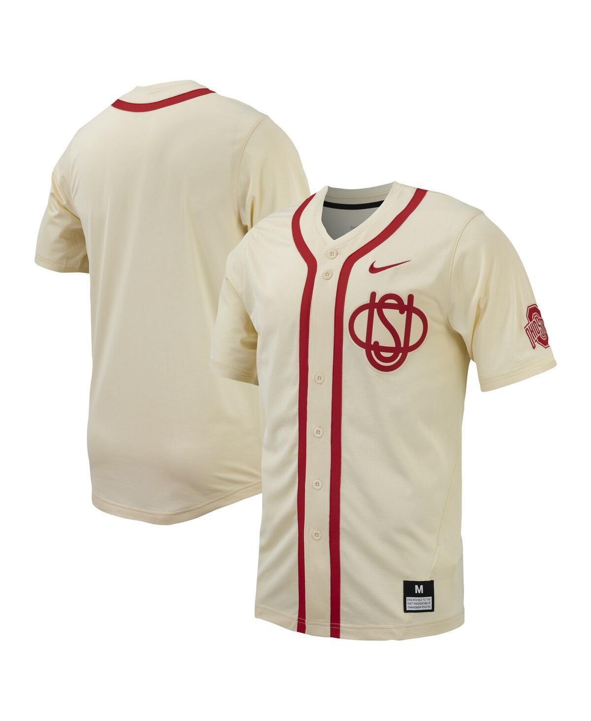 Men's Nike Cream Ohio State Buckeyes Replica Full-Button Baseball Jersey, Size: 3XL, Beige Product Image