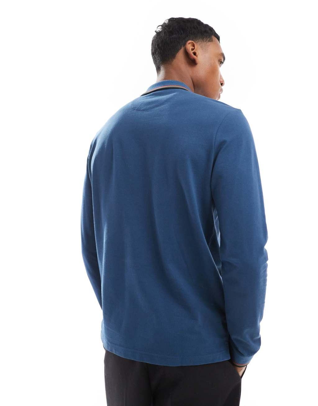 Farah alvin long sleeve tipped polo in blue Product Image