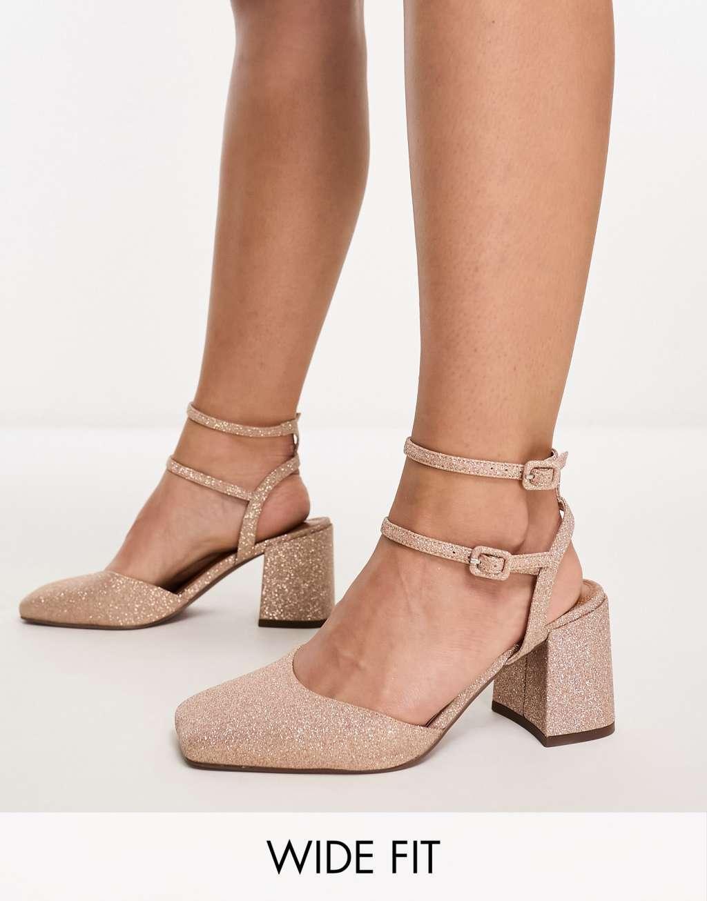 ASOS DESIGN Wide Fit Saffy block heeled mid shoes Product Image