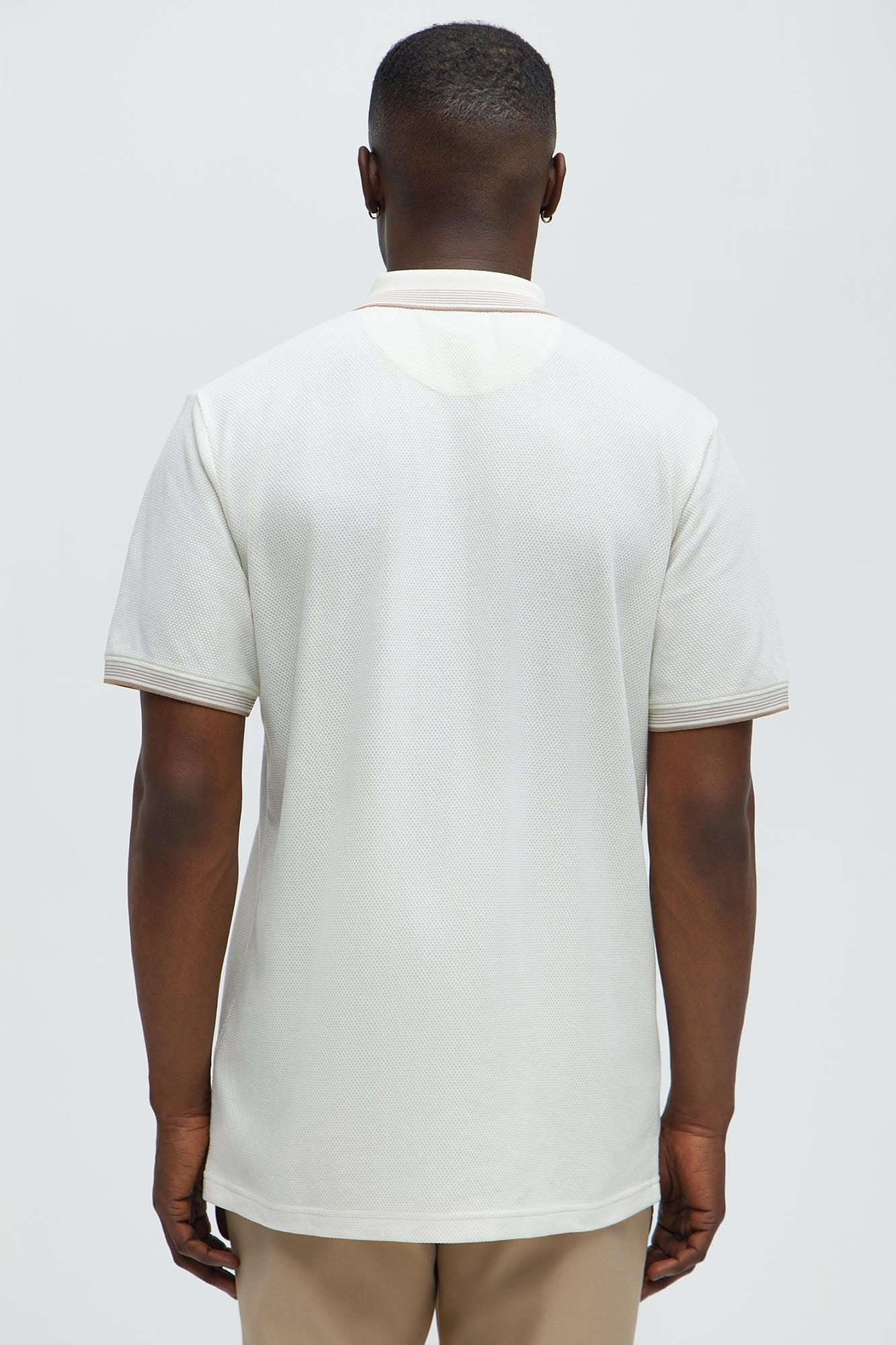 Striped Zip Collar Textured Polo - Off White Product Image