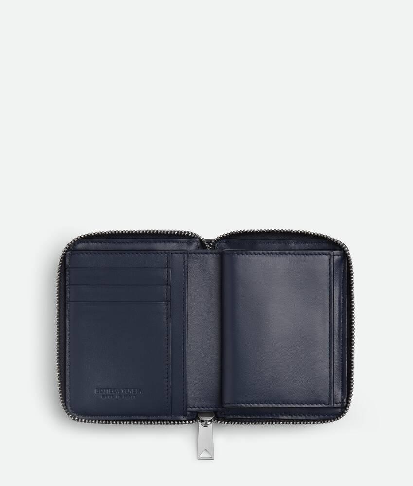 Men's Intrecciato Stamp North/South Compact Zip Around Wallet in Abyss Product Image