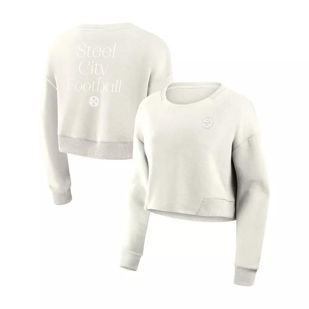 Women's Fanatics Cream Pittsburgh Steelers Studio Cropped Pullover Sweatshirt, Size: Small, Beige Product Image