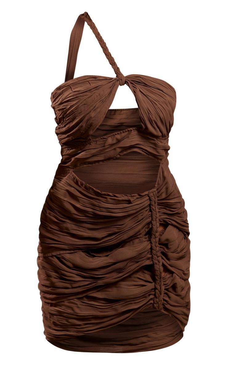 Chocolate Chiffon Cut Out Plait Detail One Shoulder Bodycon Dress Product Image
