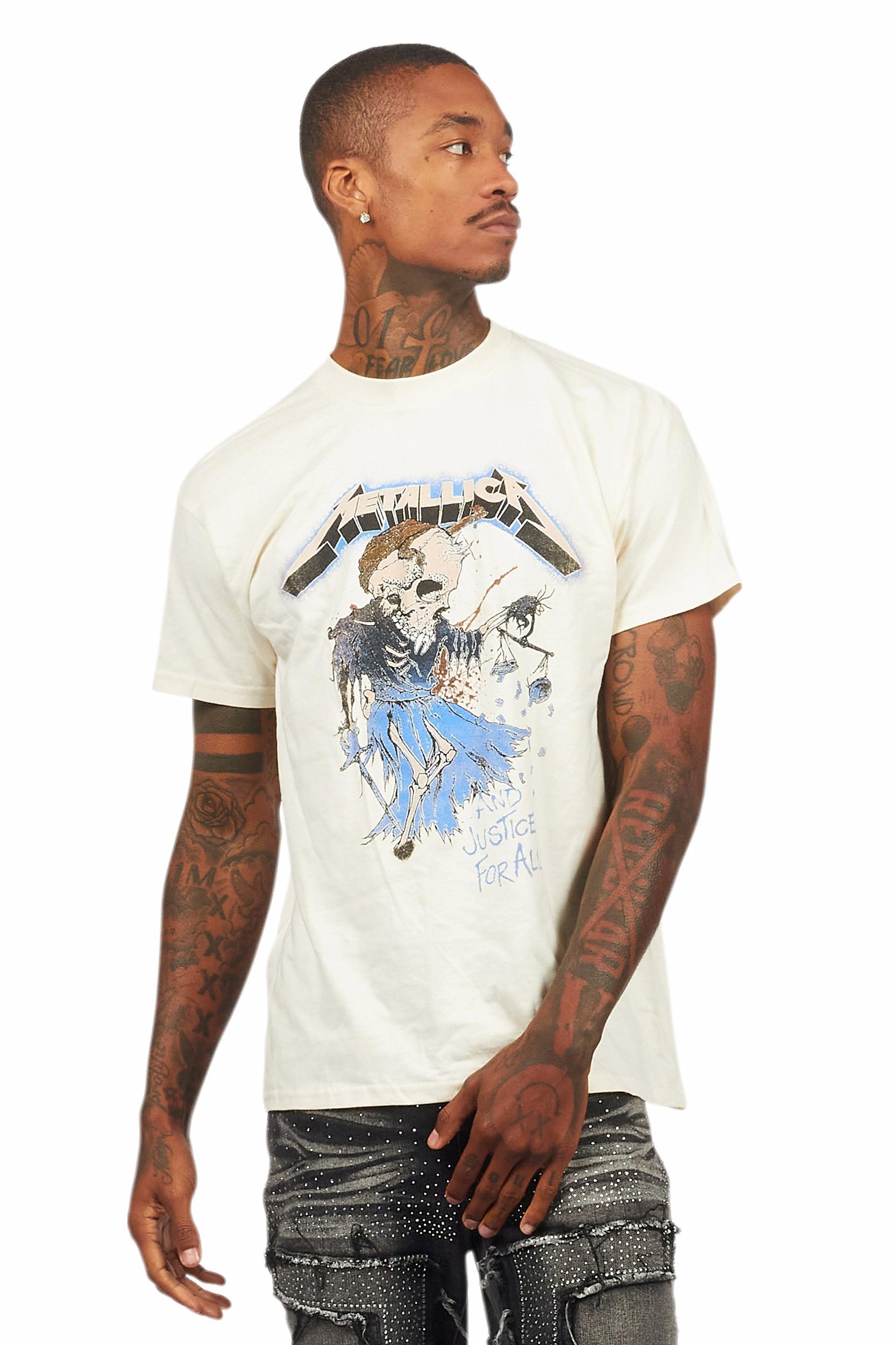 Metallica Justice Beige/Blue Graphic T-Shirt Male Product Image