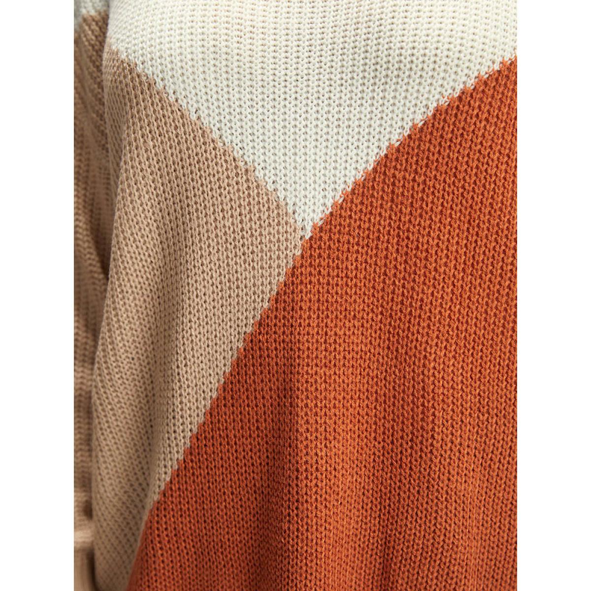 Plus Size Colorblock Split Side Drop Shoulder Pullover Multicolor Women Casual Loose Long Sleeve Round Neck Dailywear Pullovers BloomChic 22-24/3X Product Image