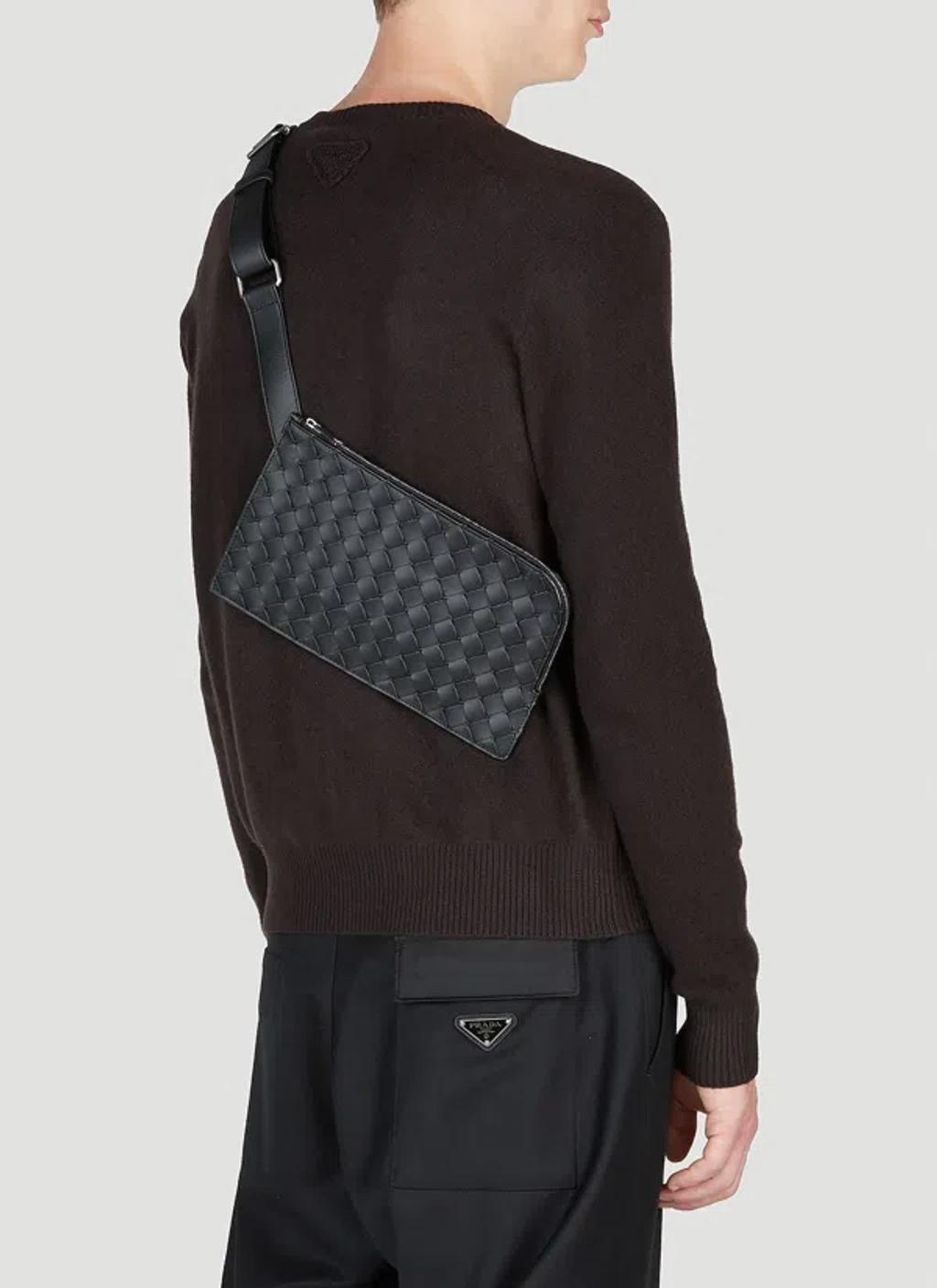BOTTEGA VENETA Men Intreccio Pouch Crossbody Bag In Black Product Image