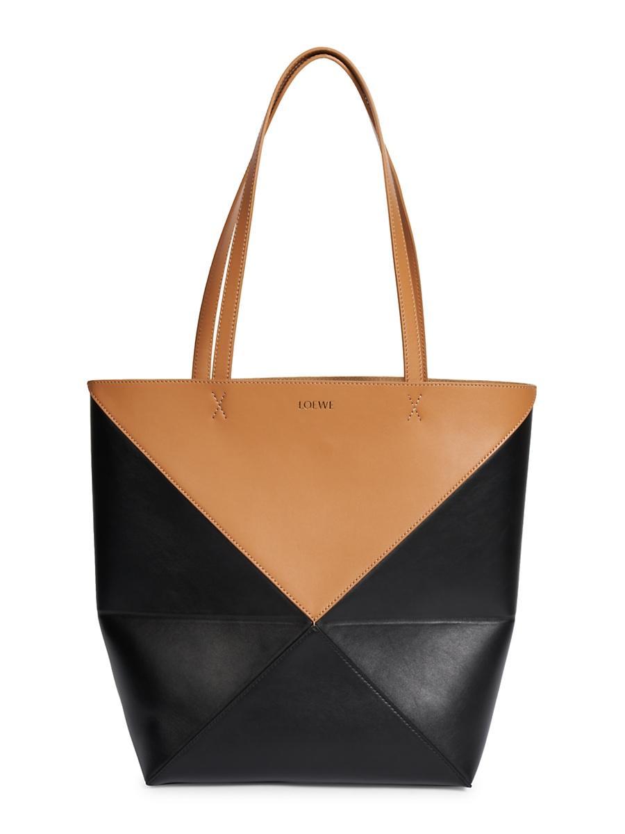 Puzzle Fold Medium Tote Bag in Shiny Bicolor Leather Product Image