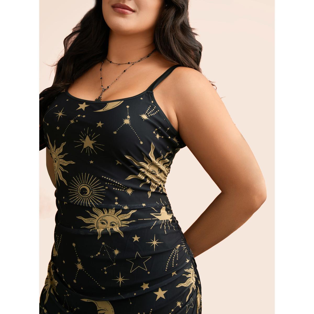 Plus Size Cami Starry Mesh Chiffon Midi Dress Black Women Cocktail Texture Party Curvy Bloomchic 12/L Product Image