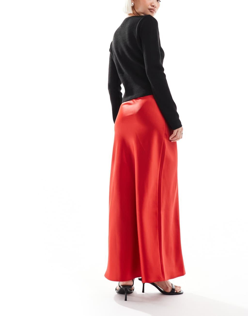 Miss Selfridge satin maxi skirt in red Product Image