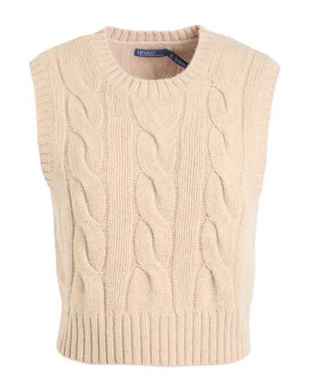 POLO RALPH LAUREN Cropped Cable Wool-cashmere Sweater Woman Sweater Beige Size L Wool, Cashmere Product Image